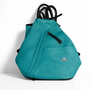 Italian Leather Teal Backpack Bag | Genuine Leather Convertible Purse